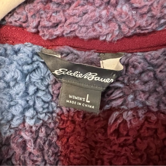 Eddie Bauer Mid Weight Plush 1/4 Zip Pullover Sweatshirt Burgundy Blue Large - Picture 4 of 5